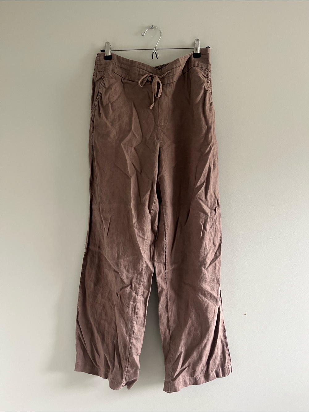 Artisan Ny Drawstring Linen-Blend Pants in Brown